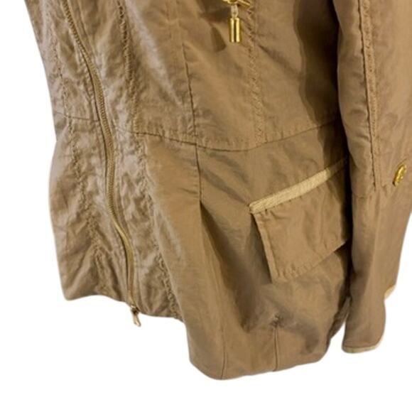 Venezia Milano Tan Brown Hooded Rain Jacket Gold Zippers Small Lined Zippers - Picture 5 of 14